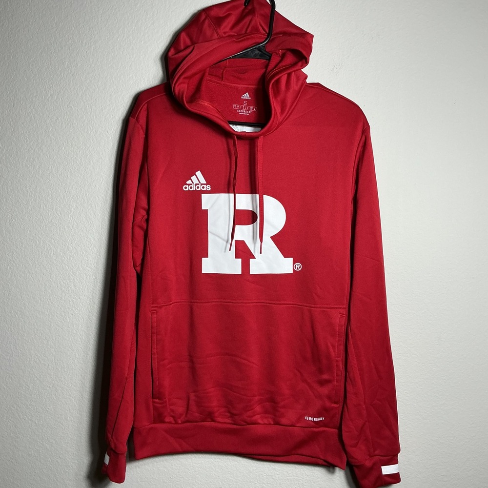 Adidas Rutgers Hoodie Men Small Red Aeroready Scarlet Knights NCAA‎ Sweatshirt